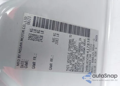 2023 Nissan Altima Sr Fwd z USA, uszkodzony, nr VIN 1N4BL4CV1PN417838